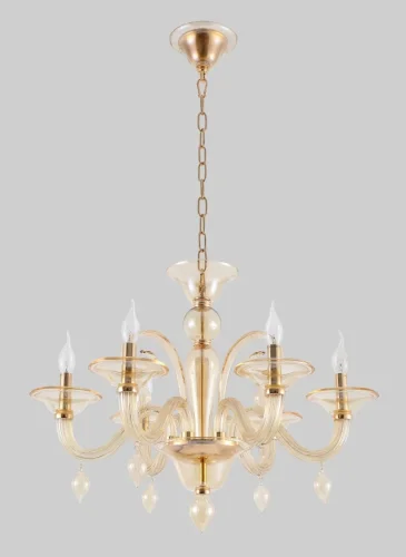 Люстра подвесная CAETANO SP-PL6 AMBER Crystal Lux без плафона на 6 ламп, основание золотое янтарное в стиле венецианский 