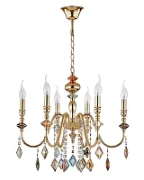 Люстра подвесная MERCEDES SP6 GOLD/COLOR Crystal Lux без плафона на 6 ламп, основание золотое в стиле классический флористика 