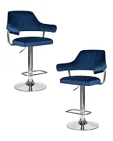 Стул барный набор 2 шт. SET-2 5019-LM CHARLY, цвет сиденья синий велюр (MJ9-117), цвет основания хромированная сталь Dobrin, /велюр, ножки/металл/хром, размеры - 990*1200***610*540