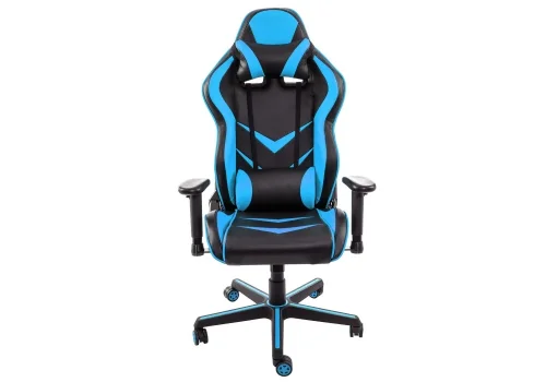 Кресло игровое Racer черное / голубое 1856 Woodville, голубой/искусственная кожа, ножки/металл/чёрный, размеры - *1280***700*570 фото 3