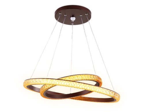Люстра подвесная LED с пультом Orbital Crystal FF11 Ambrella light коричневая белая на 1 лампа, основание коричневое в стиле хай-тек модерн с пультом кольца