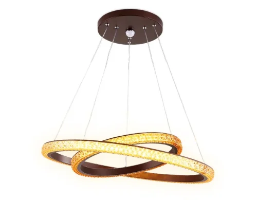 Люстра подвесная LED с пультом Orbital Crystal FF11 Ambrella light белая коричневая на 1 лампу, основание коричневое в стиле современный хай-тек с пультом кольца