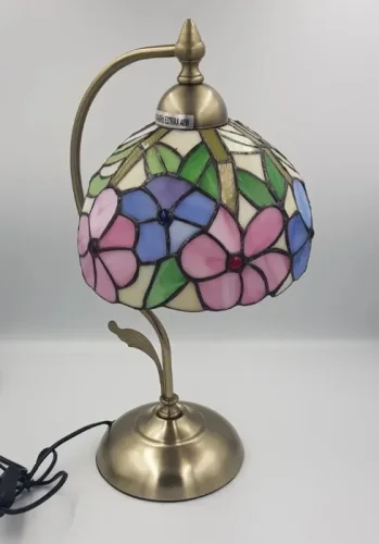 Настольная лампа Тиффани 888-804-01 Velante разноцветная 1 лампа, основание бронзовое металл в стиле тиффани цветы фото 4