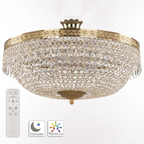 Люстра потолочная LED с пультом хрустальная 19011/55IV/LED-DIM G Bohemia Ivele Crystal прозрачная на 1 лампа, основание золотое в стиле классический с пультом sp