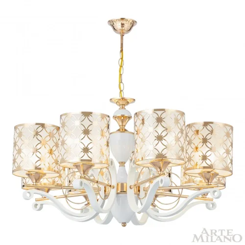 Люстра подвесная Florentia-3097 303097/8 Wh/Gd Arte Milano белая золотая на 8 ламп, основание золотое в стиле современный арт-деко фото 3