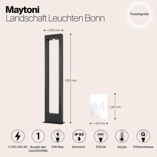 Парковый светильник LED Bonn O425FL-L10GF Maytoni уличный IP65 чёрный на 1 лампу, плафон чёрный в стиле современный LED фото 10