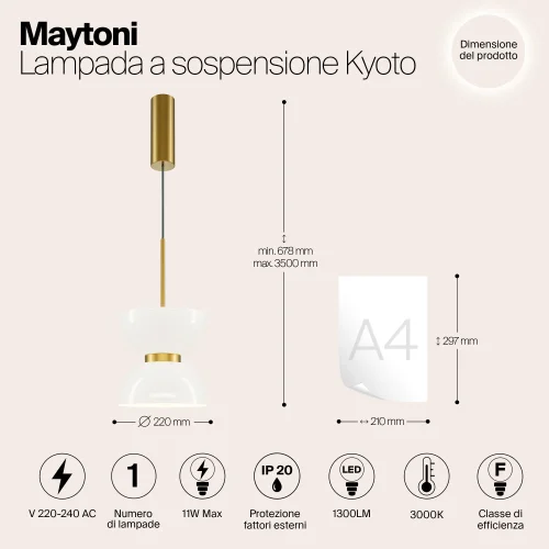 Светильник подвесной LED Kyoto MOD178PL-L11G3K Maytoni белый на 1 лампу, основание золотое в стиле современный арт-деко фото 8