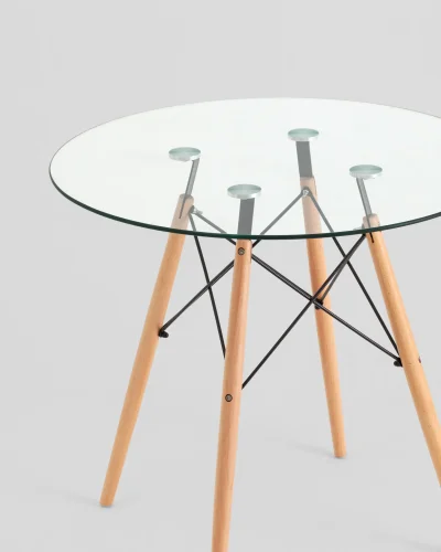 Стол круглый EAMES DSW NEW D=80, стеклянный на деревянных ножках УТ000039068 Stool Group столешница прозрачная из стекло фото 4