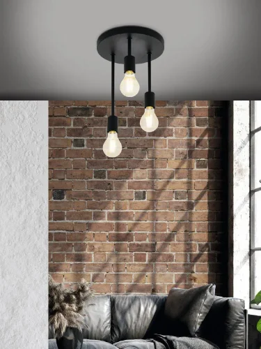 Светильник потолочный лофт Wilmcote 43126 Eglo без плафона 3 лампы, основание чёрное в стиле лофт  фото 2