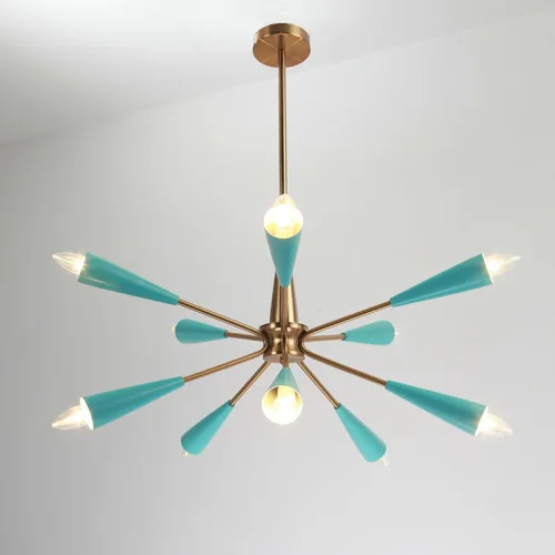 Люстра подвесная TURQUOISE 102159-26 ImperiumLoft бирюзовая на 10 ламп, основание золотое в стиле современный фото 2