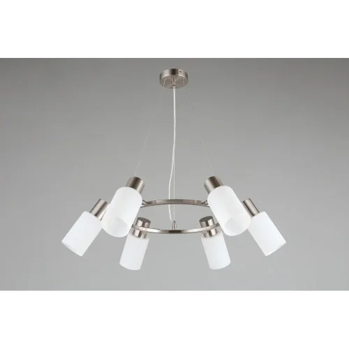 Люстра подвесная Ales OML-69113-06 Omnilux белая на 6 ламп, основание никель в стиле современный Люстра подвесная Ales OML-69113-06 Omnilux белая на 6 ламп, основание никель в стиле современный