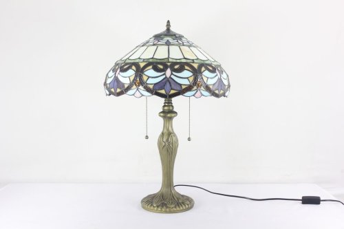 Настольная лампа Тиффани Petunia OFT921 Tiffany Lighting разноцветная синяя коричневая бежевая 2 лампы, основание коричневое металл в стиле тиффани цветы фото 2