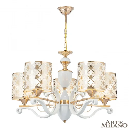 Люстра подвесная Florentia-3097 303097/5 Wh/Gd Arte Milano белая золотая на 5 ламп, основание золотое в стиле современный арт-деко 