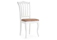 Деревянный стул Виньетта белый / лайн белый люкс 505470 Woodville, коричневый/ткань, ножки/массив березы дерево/белый, размеры - ****430*550
