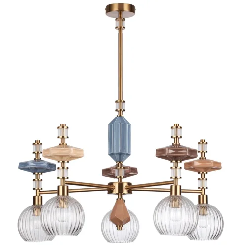 Люстра на штанге Terra 5414/5 Odeon Light прозрачная на 5 ламп, основание античное бронза латунь в стиле классический современный 