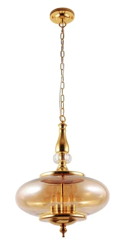 Светильник подвесной лофт MIEL SP4 GOLD Crystal Lux прозрачный янтарный на 4 лампы, основание золотое в стиле лофт выдувное