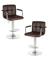 Стул барный набор 2 шт. SET-2 5011-LM KRUGER ARM, цвет сиденья коричневый, цвет основания хром Dobrin, /экокожа, ножки/металл/хром, размеры - 920*1130***515*490