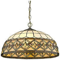 Люстра подвесная Тиффани 859-806-03 Velante разноцветная на 3 лампы, основание коричневое бронзовое в стиле тиффани орнамент