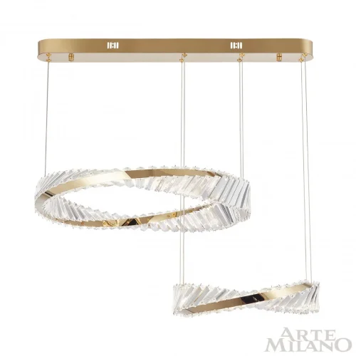 Люстра подвесная LED с пультом AM-Venezia 318311/D600-D400 GD Arte Milano прозрачная на 1 лампу, основание золотое в стиле современный кольца с пультом фото 3