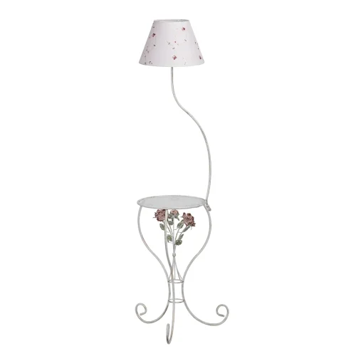 Торшер со столиком V1591/1P Vitaluce со столиком белый 1 лампа, основание розовое белое в стиле прованс флористика
