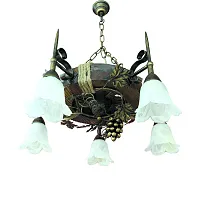 Люстра подвесная Лоза-5п Тарсьма белая на 5 ламп, основание коричневое в стиле кантри 