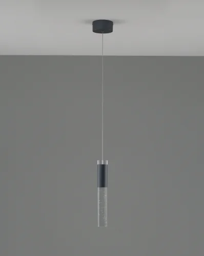 Светильник подвесной LED Ran V10898-PL Moderli чёрный прозрачный 1 лампа, основание чёрное в стиле современный трубочки фото 2