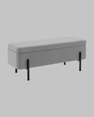 Банкетка Болейн с ящиком, велюр серый, черные ножки УТ000040204 Stool Group на 1 , основание в стиле современный фото 2