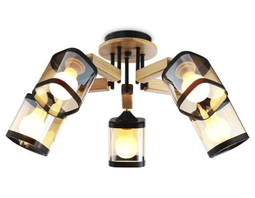 Люстра потолочная TR9529 Ambrella light янтарная на 5 ламп, основание золотое чёрное в стиле классический современный кантри 