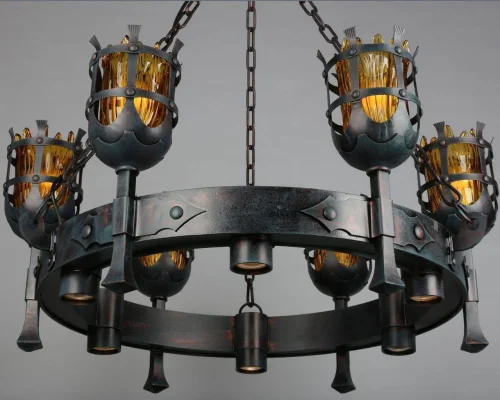 Люстра подвесная Crestuma OML-50003-12 Omnilux янтарная на 6 ламп, основание чёрное в стиле кантри  фото 3