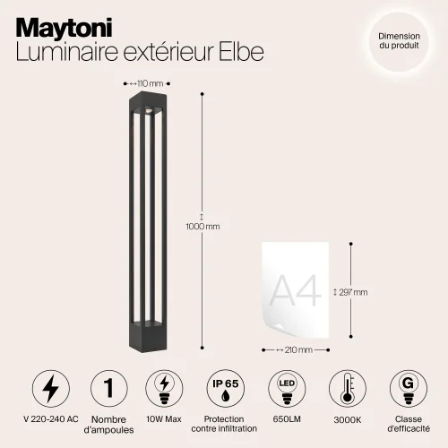 Парковый светильник LED Elbe O424FL-L10GF Maytoni уличный IP65 чёрный на 1 лампу, плафон чёрный в стиле современный LED фото 5