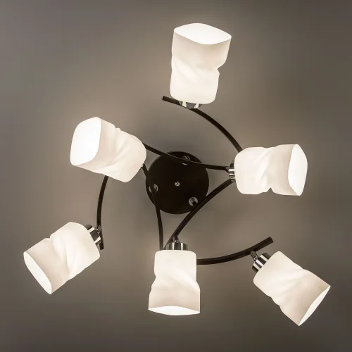 Люстра потолочная Берта CL126162 Citilux белая на 6 ламп, основание коричневое венге в стиле современный  фото 4