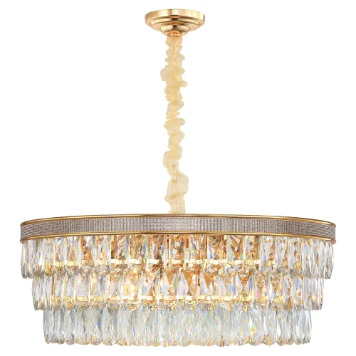 Люстра подвесная LSP-8183 Lussole прозрачная на 9 ламп, основание золотое в стиле классика 