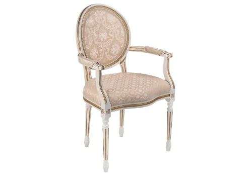 Деревянный стул Данте молочный с золотой патиной 406095 Woodville, бежевый/ткань, ножки/массив бука дерево/молочный, размеры - ****570*550