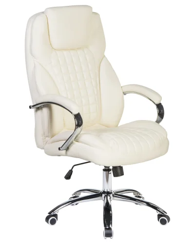 Офисное кресло для руководителей 114B-LMR CHESTER, цвет кремовый Dobrin, кремовый/экокожа, ножки/металл/хром, размеры - 1180*1250***680*730 фото 2