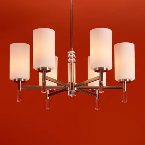 Люстра на штанге Chic FR2031PL-06N Freya белая на 6 ламп, основание никель в стиле классический фото 2 Люстра на штанге Chic FR2031PL-06N Freya белая на 6 ламп, основание никель в стиле классический фото 2