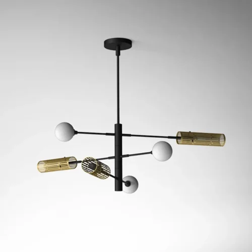 Люстра на штанге SWAY D116 6 lamps 203591-26 ImperiumLoft белая на 9 ламп, основание чёрное в стиле современный 