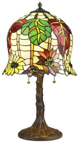 Настольная лампа Тиффани 882-804-02 Velante разноцветная 2 лампы, основание бронзовое коричневое металл в стиле тиффани цветы