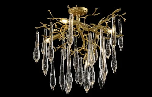 Люстра потолочная REINA PL5 D600 GOLD PEARL Crystal Lux прозрачная на 5 ламп, основание золотое в стиле флористика арт-деко фото 4