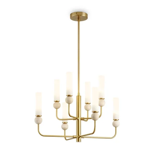 Люстра на штанге Sunspot FR5482CL-08BS Freya белая на 8 ламп, основание латунь в стиле современный Люстра на штанге Sunspot FR5482CL-08BS Freya белая на 8 ламп, основание латунь в стиле современный