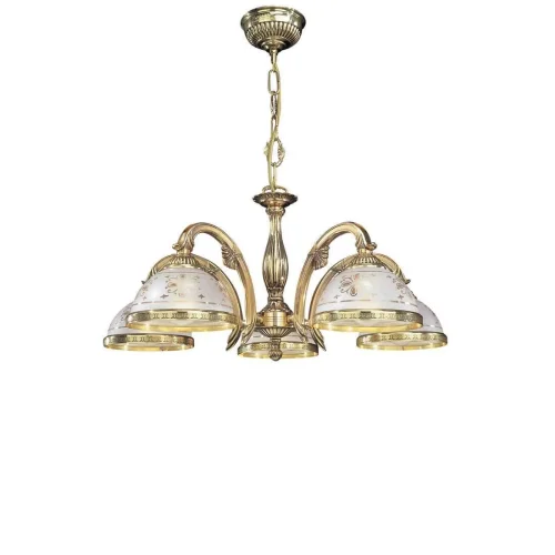 Люстра подвесная  L 6102/5 Reccagni Angelo белая прозрачная на 5 ламп, основание золотое в стиле классический 