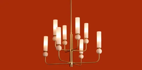 Люстра на штанге Sunspot FR5482CL-08BS Freya белая на 8 ламп, основание латунь в стиле современный фото 11 Люстра на штанге Sunspot FR5482CL-08BS Freya белая на 8 ламп, основание латунь в стиле современный фото 11