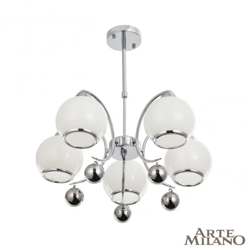 Люстра на штанге Neapolis-76207 276207/5 Ni Arte Milano белая на 5 ламп, основание никель в стиле современный Люстра на штанге Neapolis-76207 276207/5 Ni Arte Milano белая на 5 ламп, основание никель в стиле современный