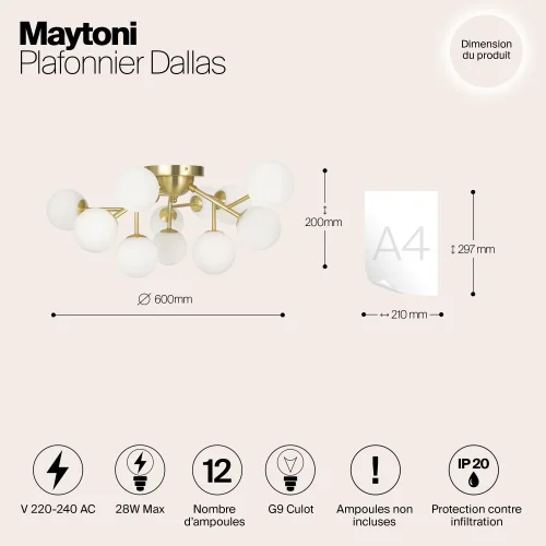 Люстра потолочная Dallas MOD545CL-12BS Maytoni белая на 12 ламп, основание золотое в стиле современный молекула фото 7