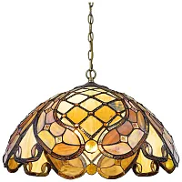 Люстра подвесная Тиффани 865-806-03 Velante разноцветная на 3 лампы, основание коричневое бронзовое в стиле тиффани орнамент