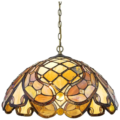 Люстра подвесная Тиффани 865-806-03 Velante разноцветная на 3 лампы, основание бронзовое коричневое в стиле тиффани орнамент