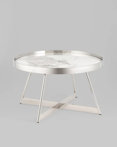 Журнальный столик Гера 80*80, белая керамика, сталь серебро УТ000039403 Stool Group столешница белая из керамика