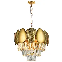 Люстра подвесная CHIC 81437/6C GOLD Natali Kovaltseva золотая прозрачная на 5 ламп, основание золотое в стиле современный 