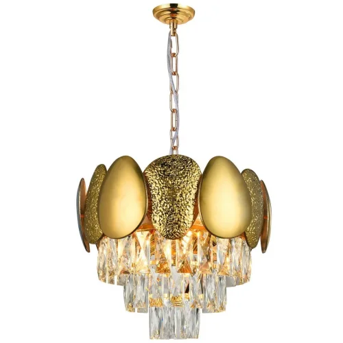 Люстра подвесная CHIC 81437/6C GOLD Natali Kovaltseva золотая прозрачная на 5 ламп, основание золотое в стиле современный 