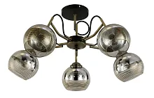 Люстра потолочная Вита 220013805 DeMarkt прозрачная на 5 ламп, основание античное бронза в стиле современный шар