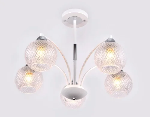 Люстра потолочная TR9010 Ambrella light белая на 5 ламп, основание белое в стиле современный шар фото 2